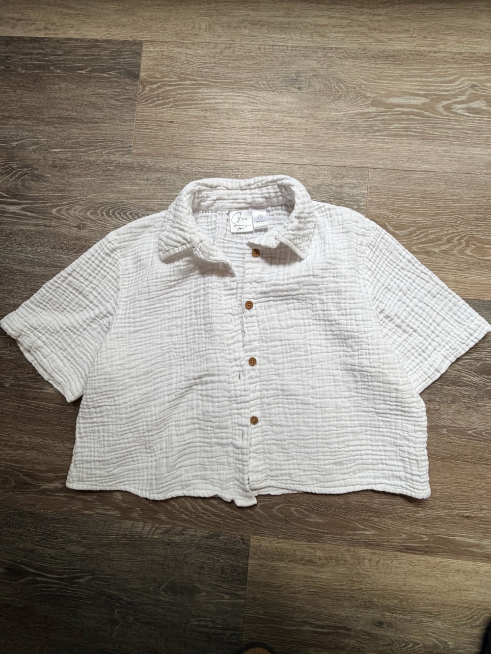 White cotton cropped Button-Up Shirt. Women XS.